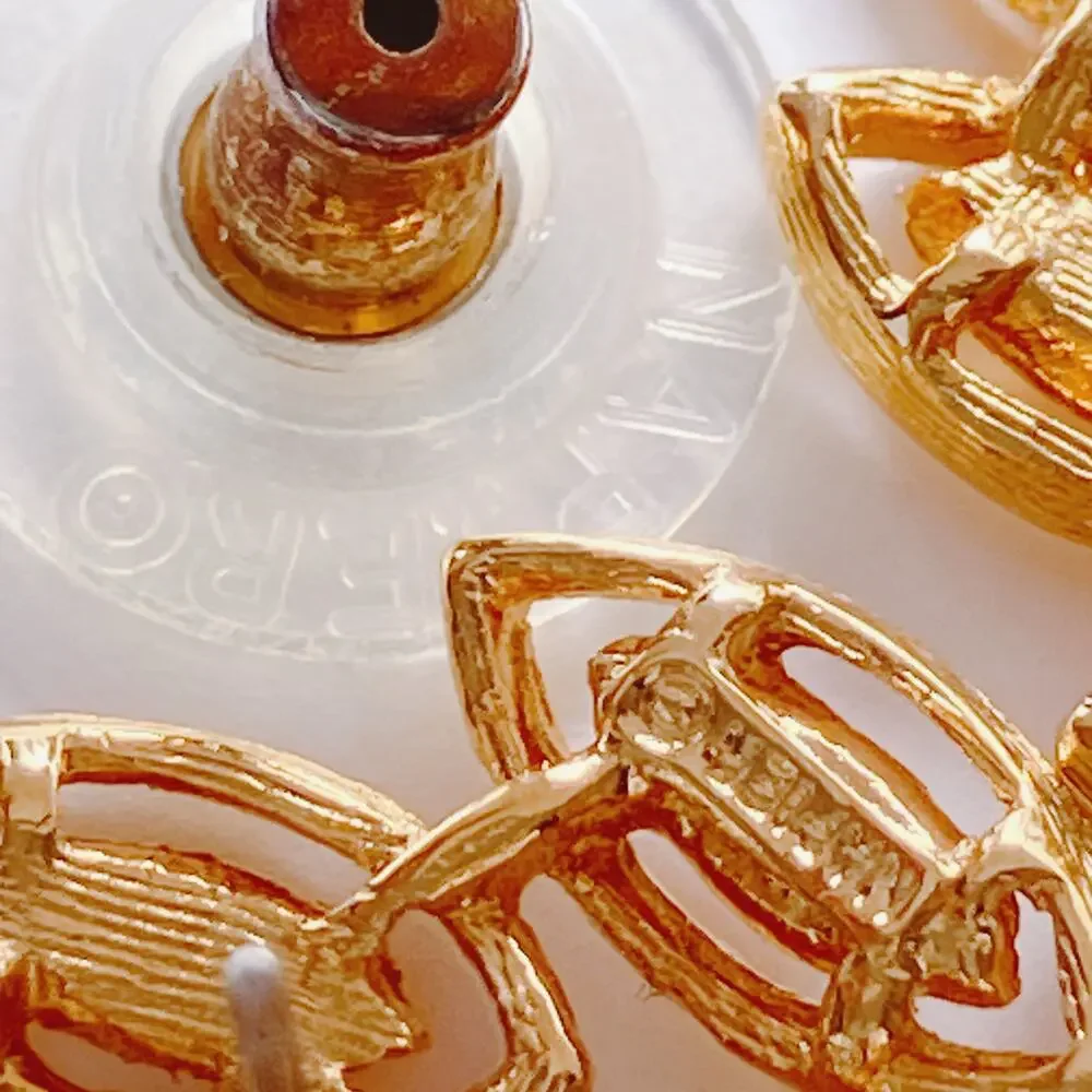Lot Of 2 Earrings Signed Napier Leaf & Rope Knot Design Gold Tone Post